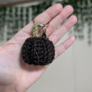 Crocheted Black Keychain with Green Accent